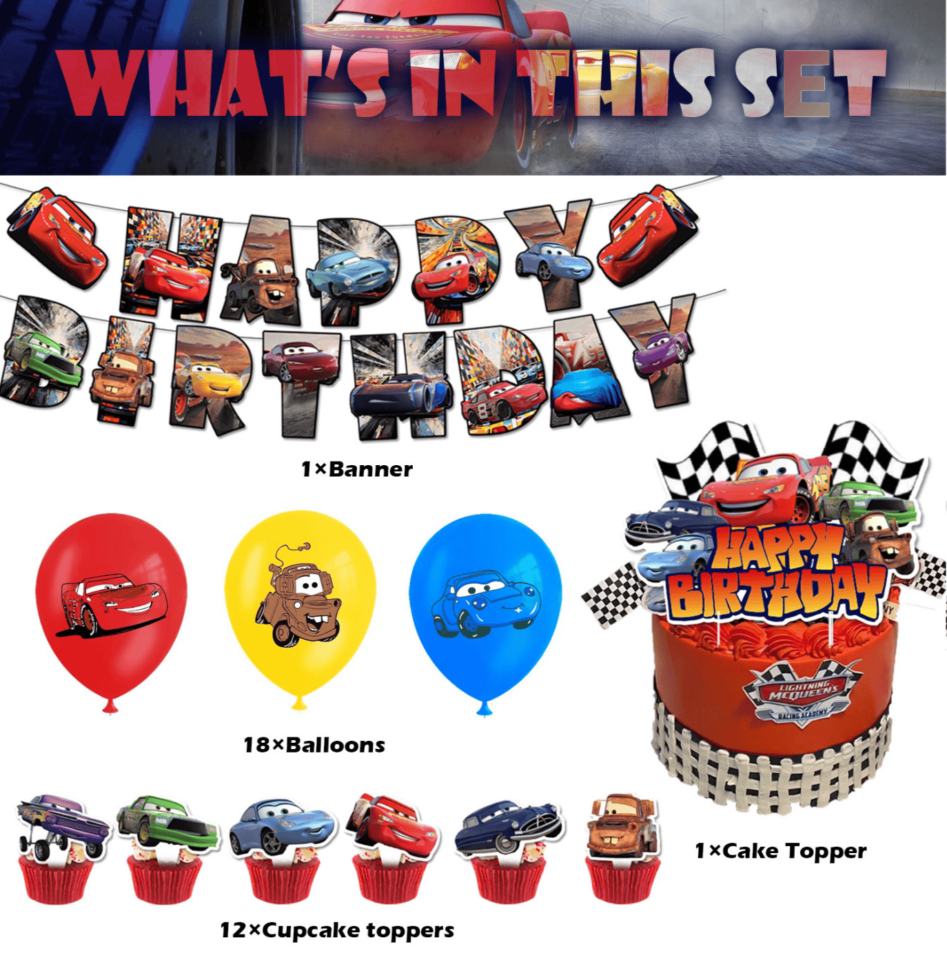 Mc Queen/Cars Birthday Party Decorations – Complete Decoration Set.