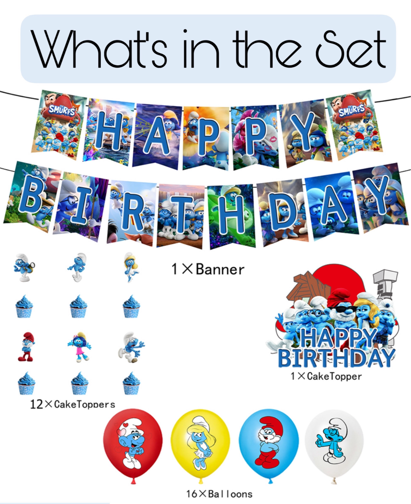 Smurfs birthday party decorations set
