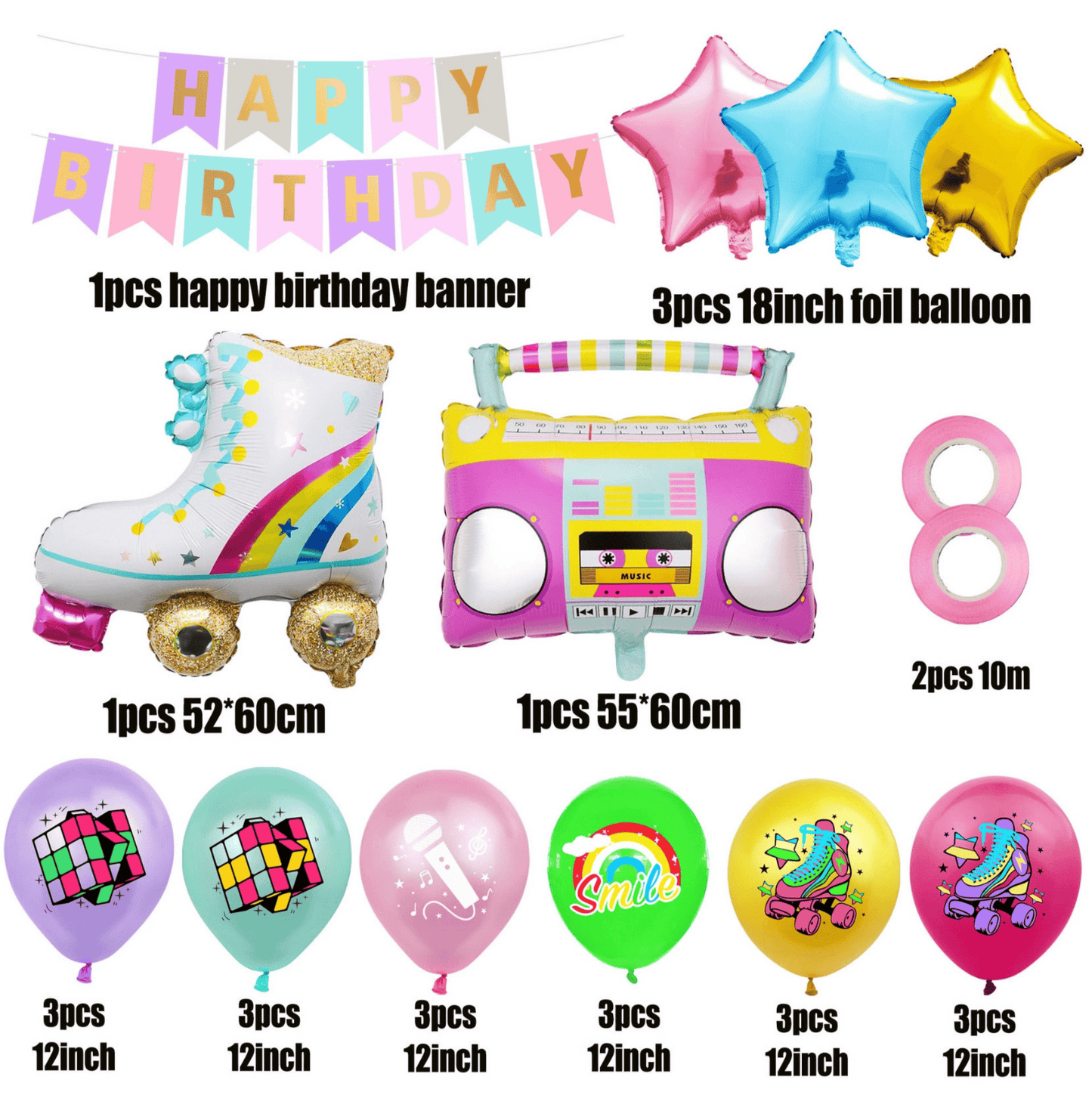 90's Birthday Party Decorations – Complete Decoration Set.