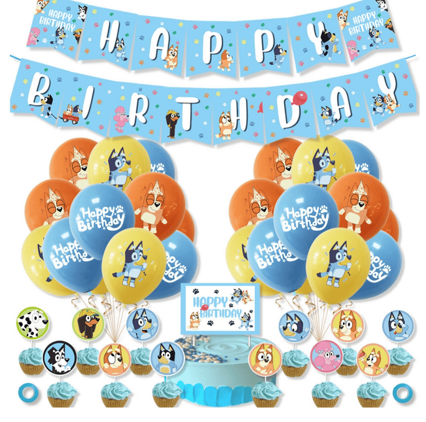 Bluey blue 01 Birthday Party Decorations – Complete Decoration Set.