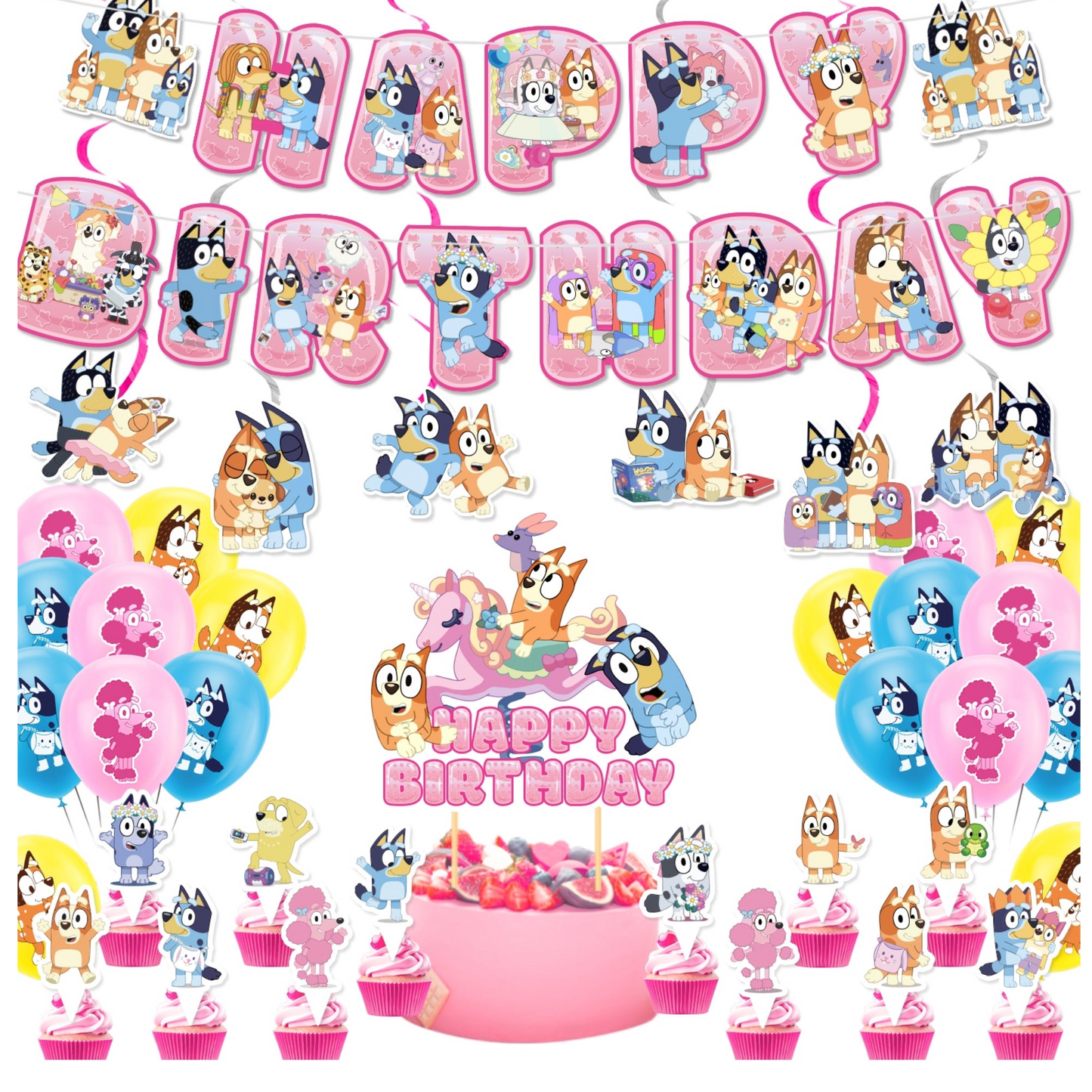 Set decorazioni per festa rosa Bluey - decorazione da tavola