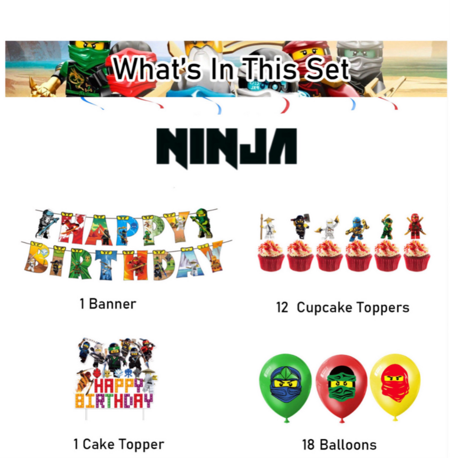 Set di decorazioni per festa di compleanno Ninja
