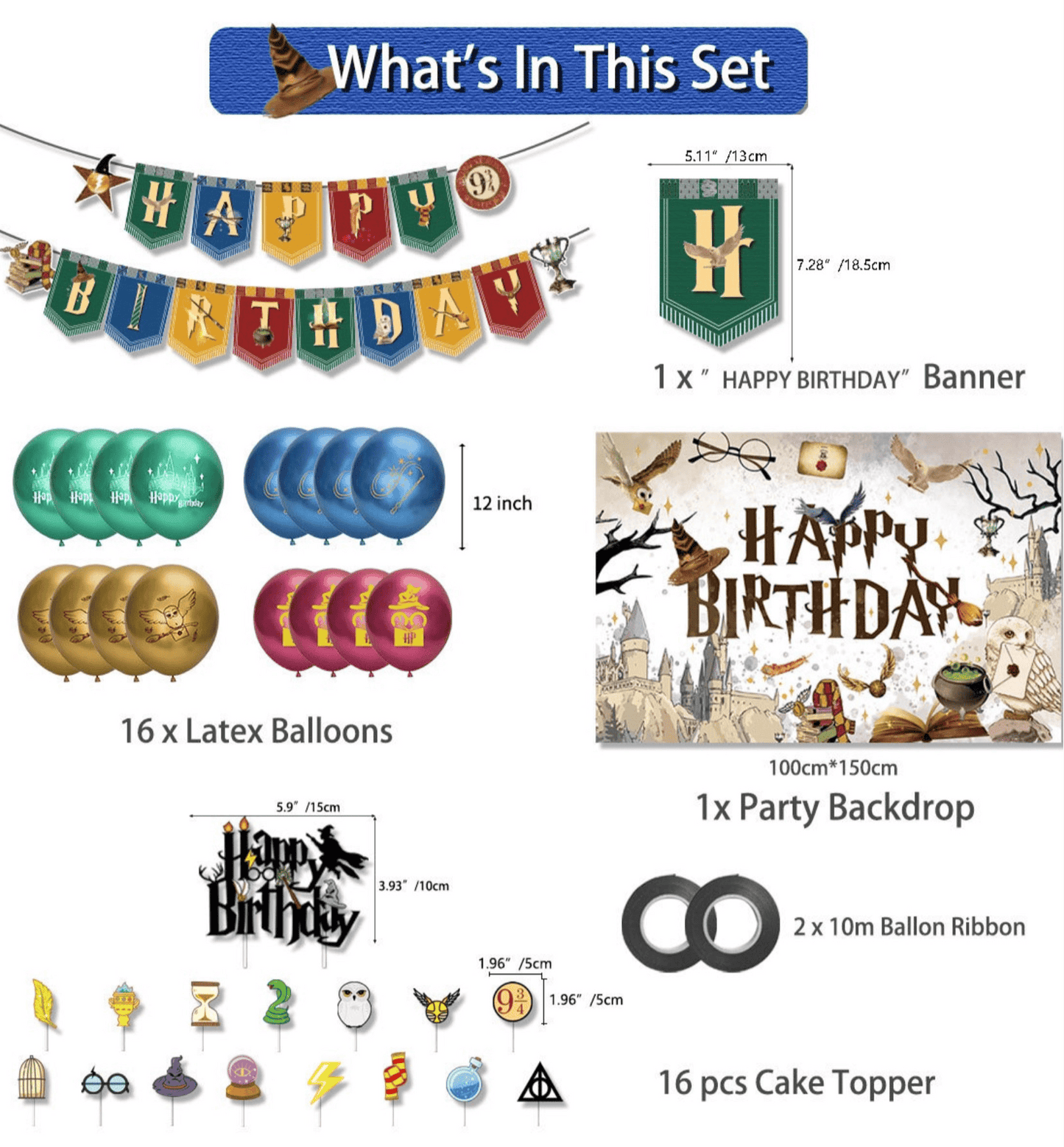 Harry Potter plus backdrop Birthday Party Decorations – Complete Decoration Set.