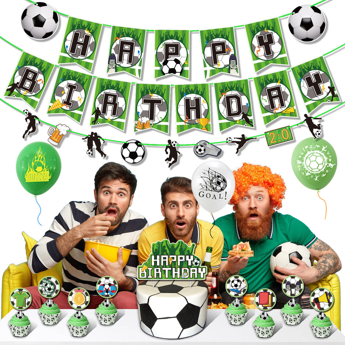 Set di decorazioni per festa di compleanno verde calcio