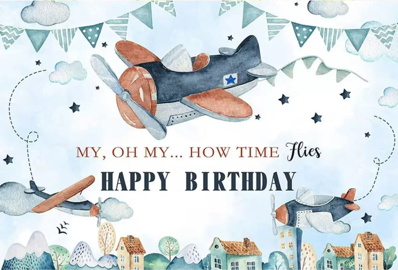 fondo para primer cumpleaños con avión