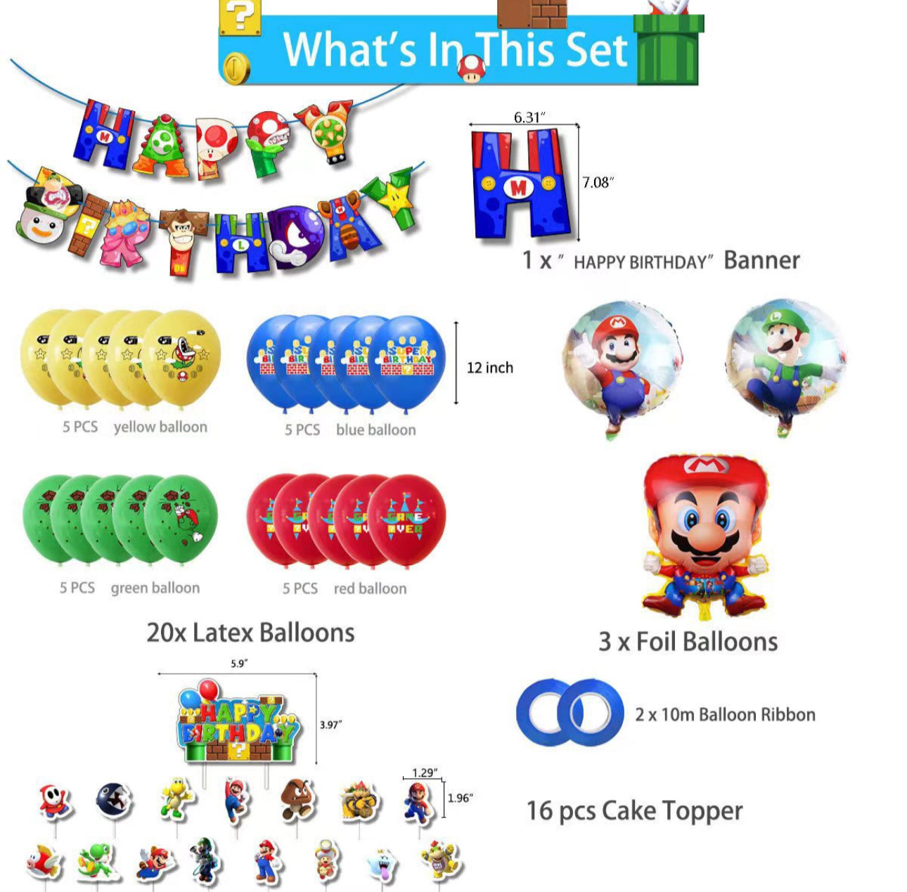 Juego de decoraciones para fiesta de cumpleaños de Super Mario