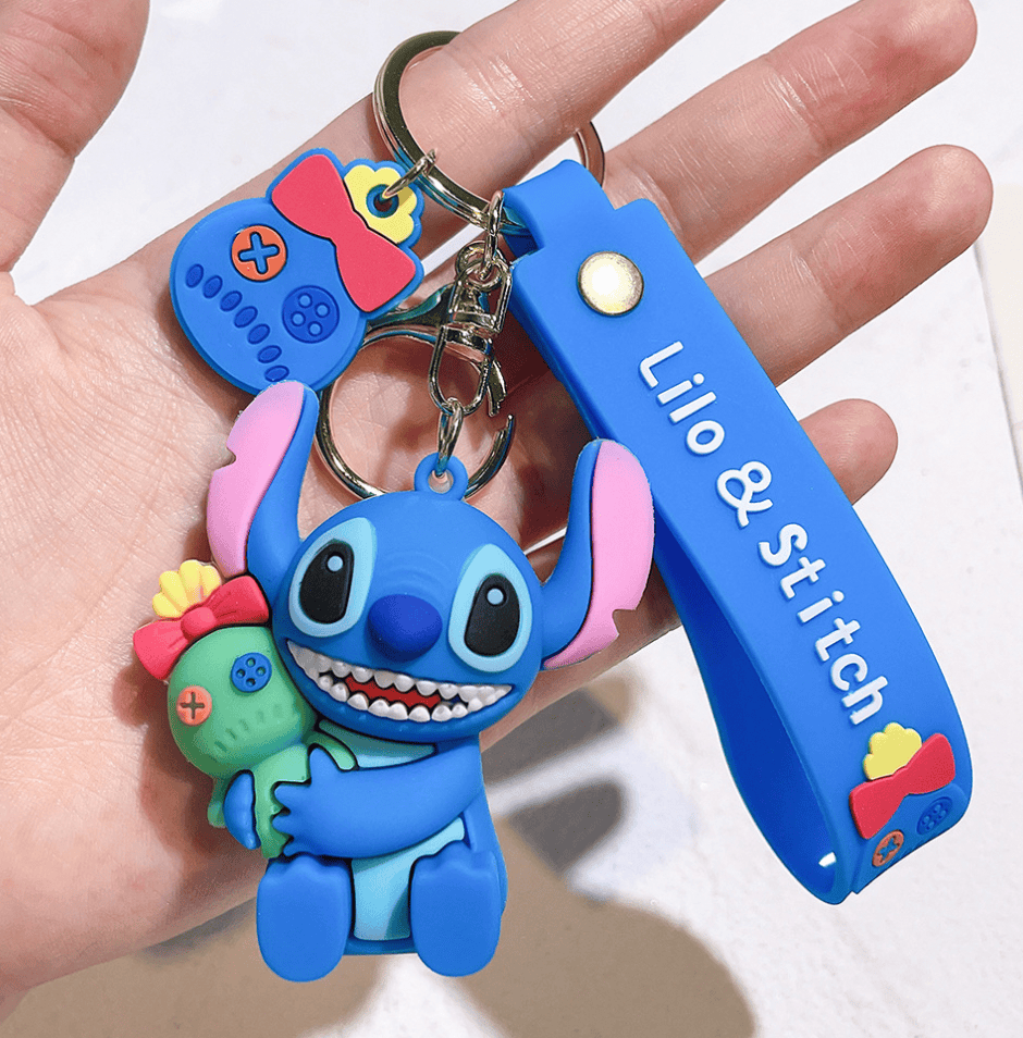 Stitch holding Scrump Keychain.