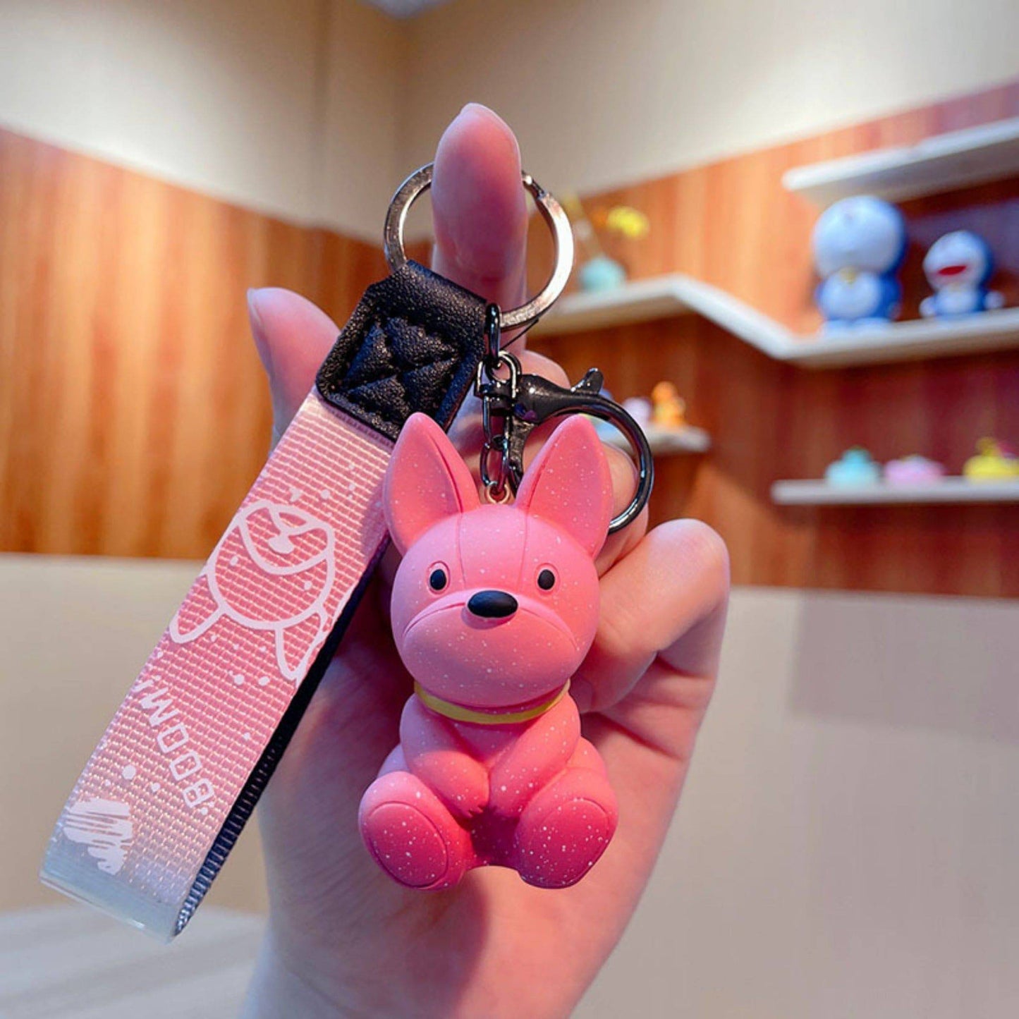 Pink Sparkly Dog Keychain.