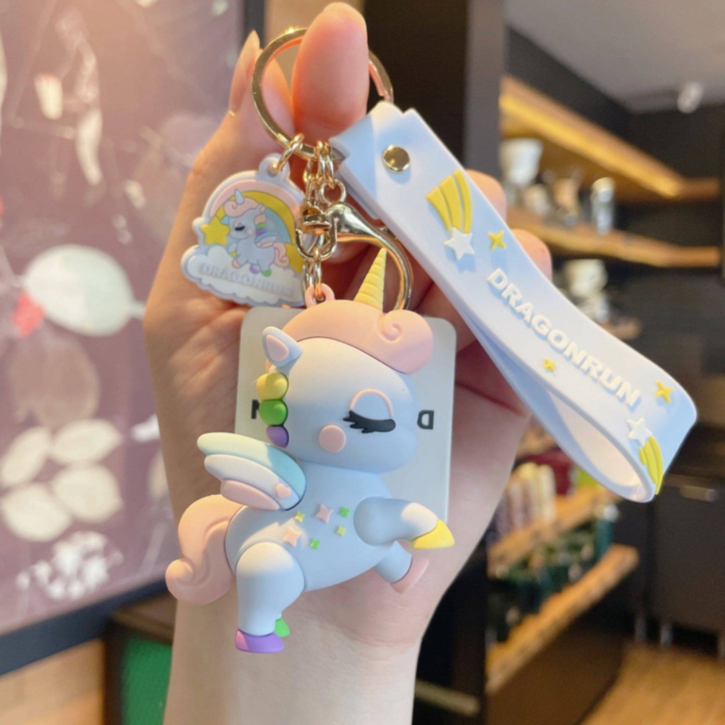 Light Blue Unicorn Keychain.