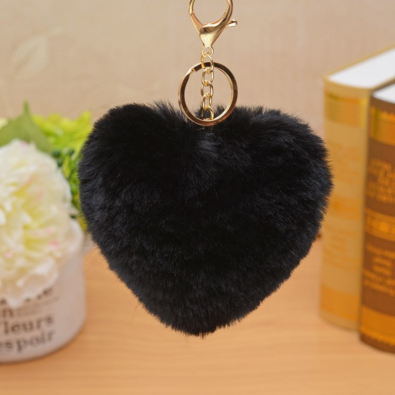 Black fur Heart Keychain