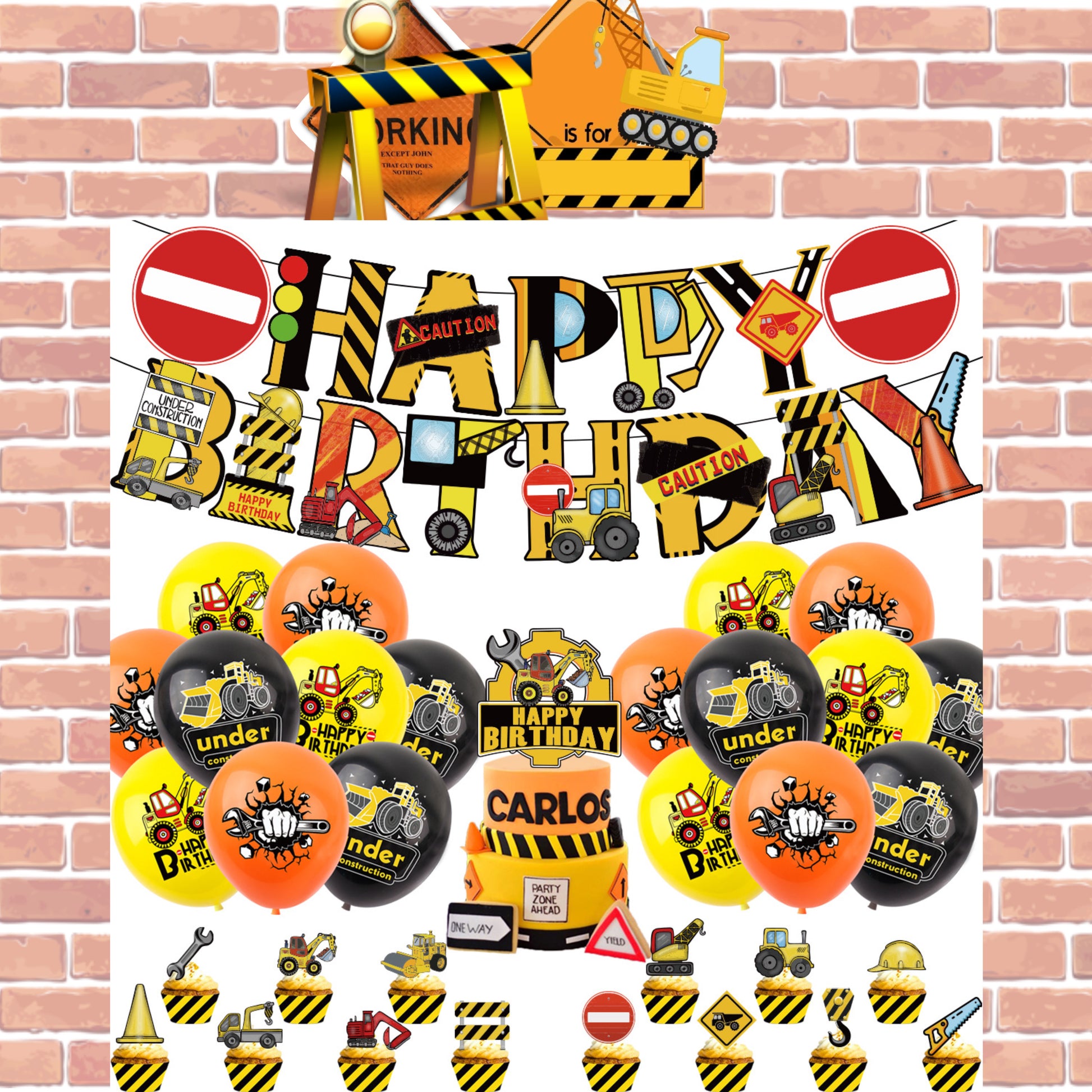 Construction trucks-themed birthday decorations adding fun and color to your celebration