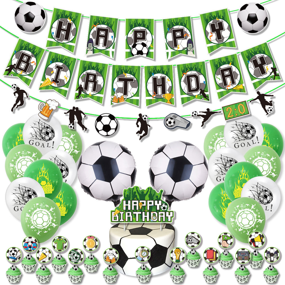 Set di decorazioni per festa di compleanno verde calcio