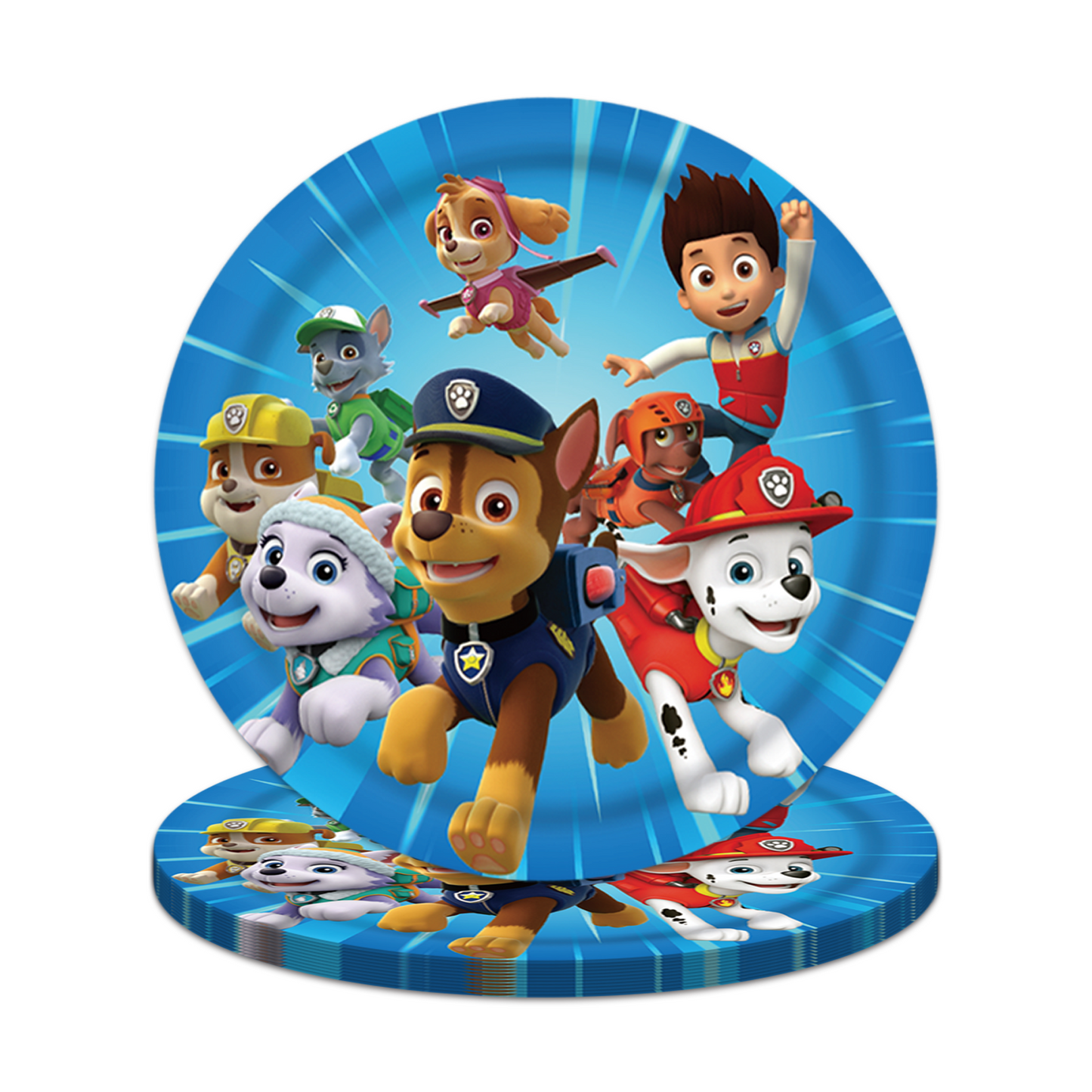 Paw Patrol birthday party decorations and tableware for kids.