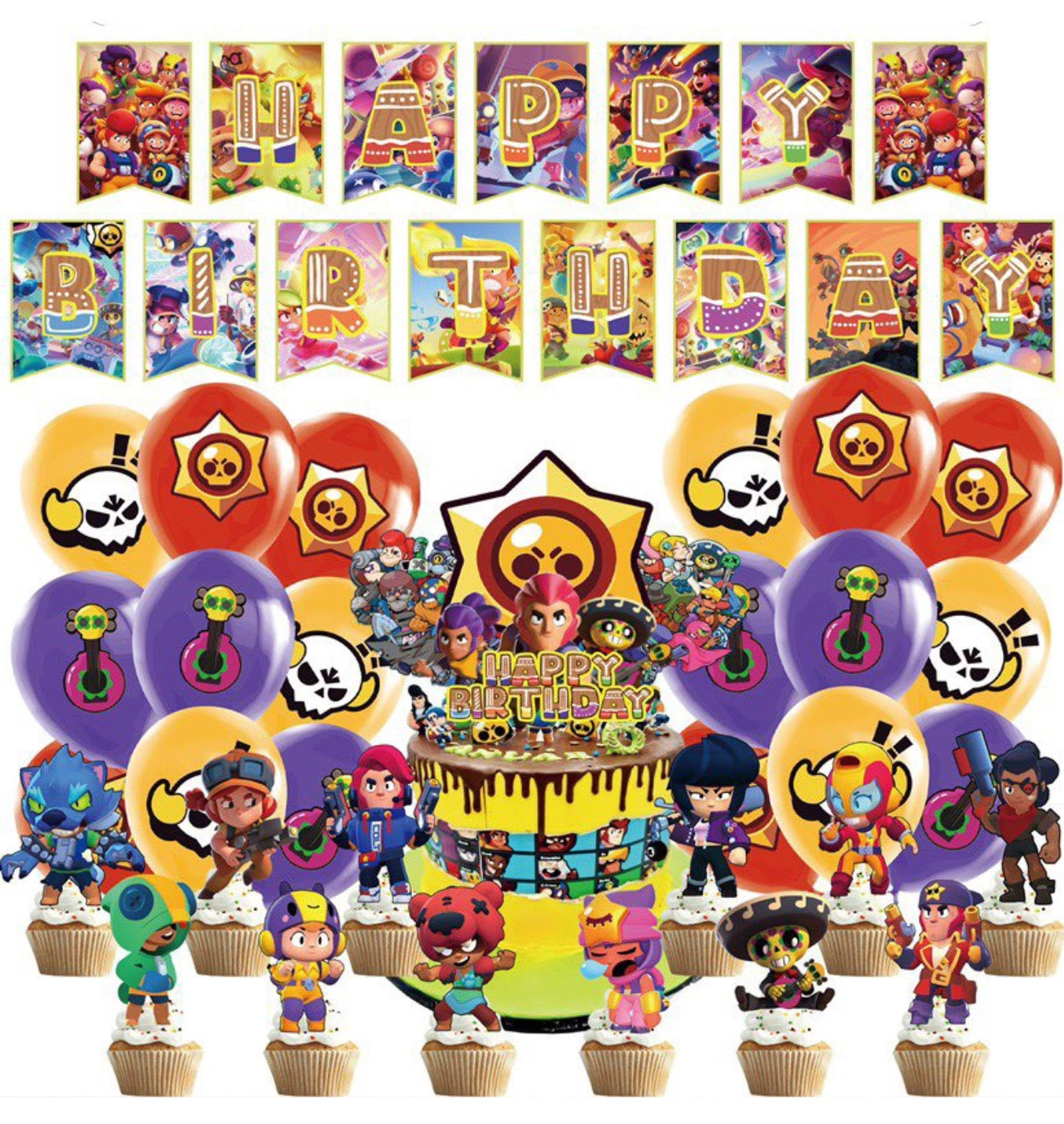Brawl Stars Birthday Party Decorations (Style B) – Complete Decoration Set.