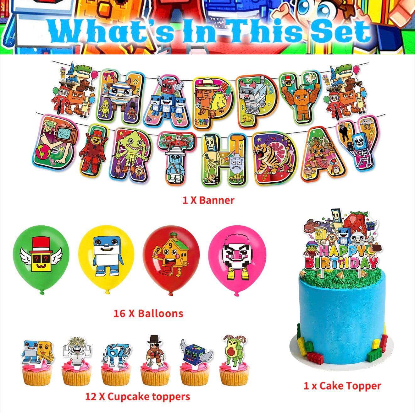 Roblox Steal a Brainrot theme birthday party supplies and decorations kit. Europe fast shipping 