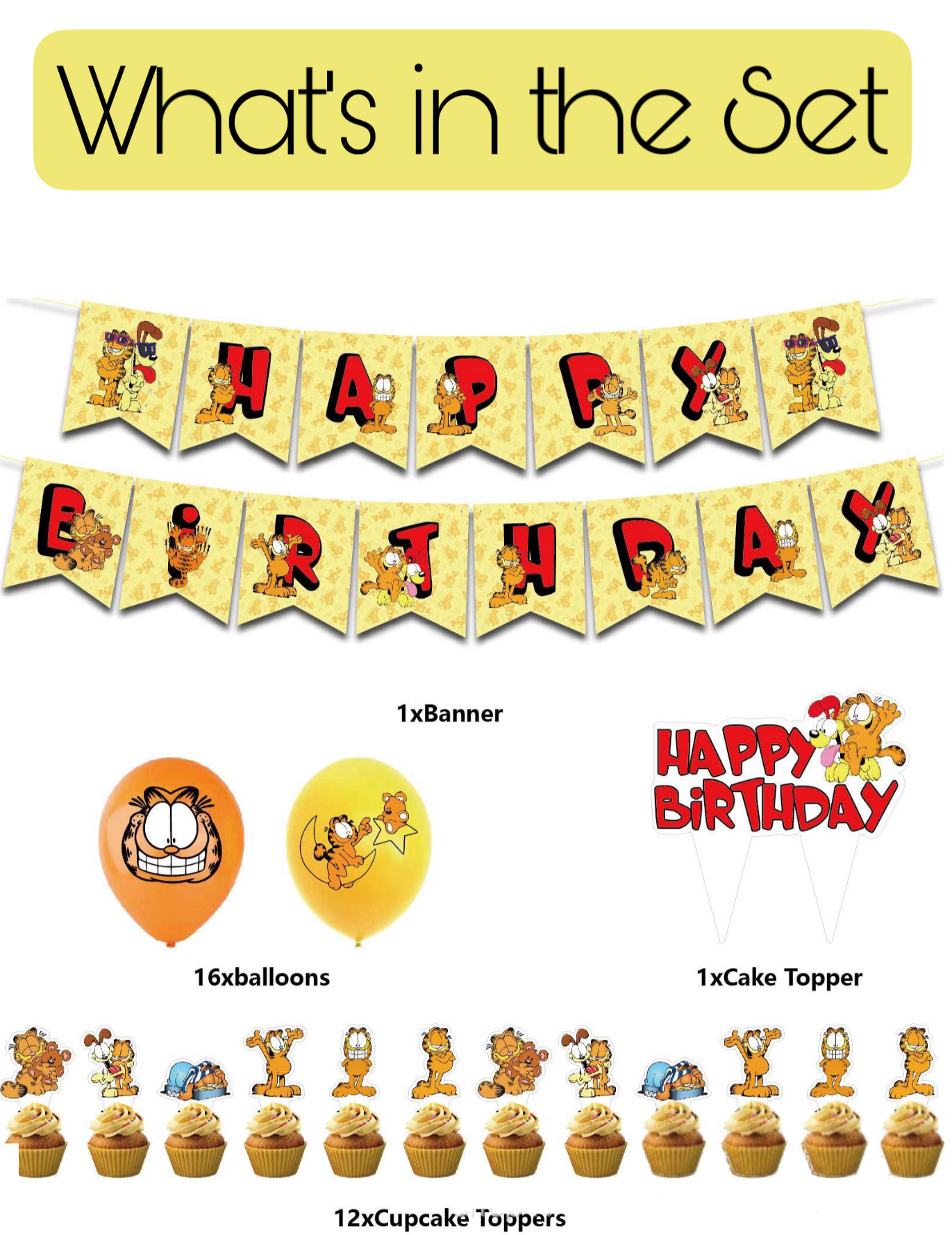 Ensemble de décorations pour fête d'anniversaire Garfield