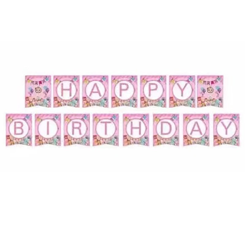 Juego de decoraciones para fiesta rosa de Cocomelon - decoración de mesa