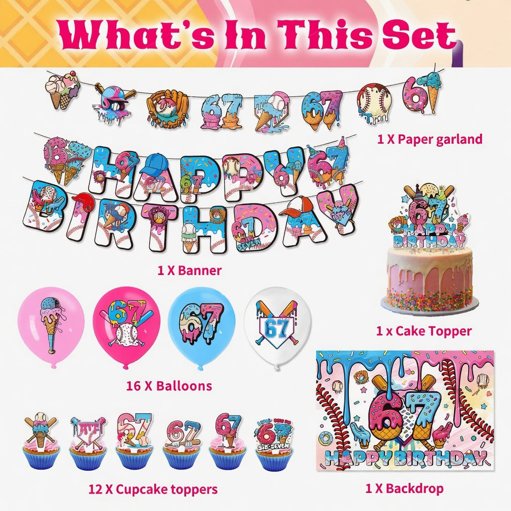 67 ice cream (Style A) Birthday Party Decorations – Complete Decoration Set