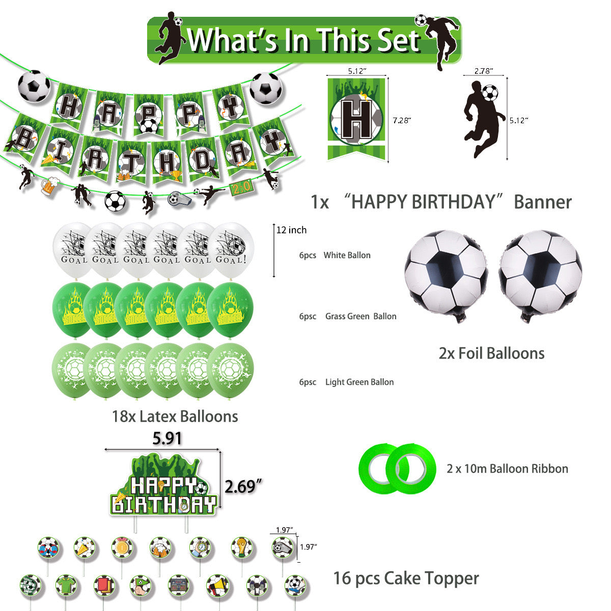 Set di decorazioni per festa di compleanno verde calcio