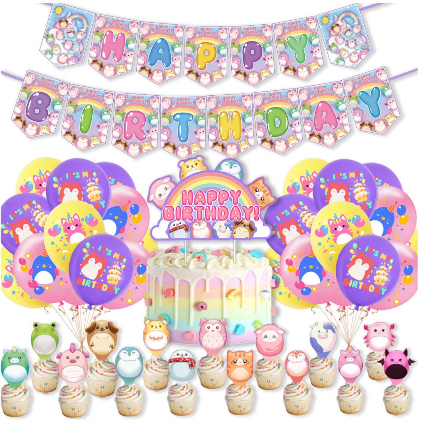Squishmallows birthday party decorations set