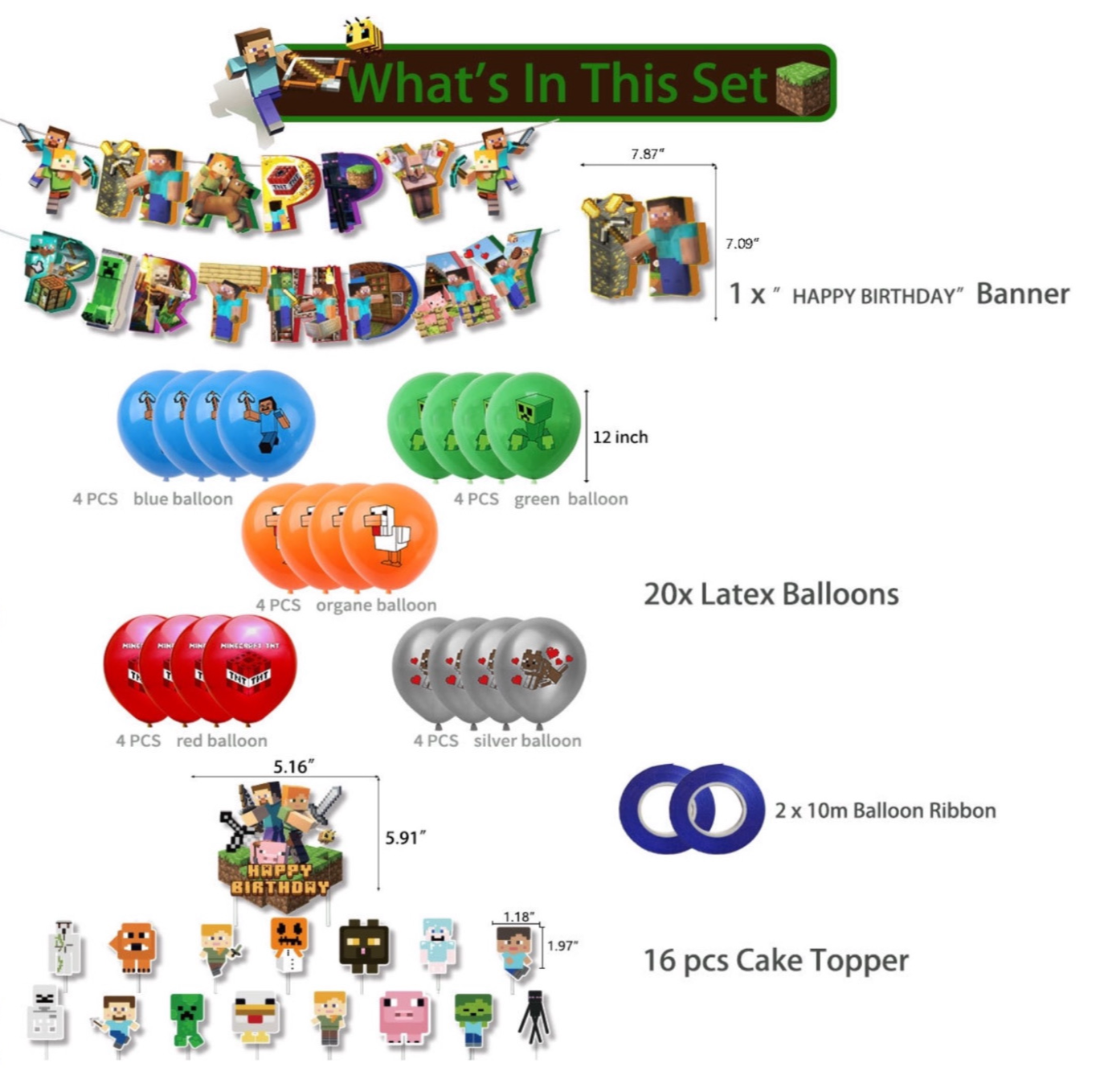 Minecraft birthday party decorations set