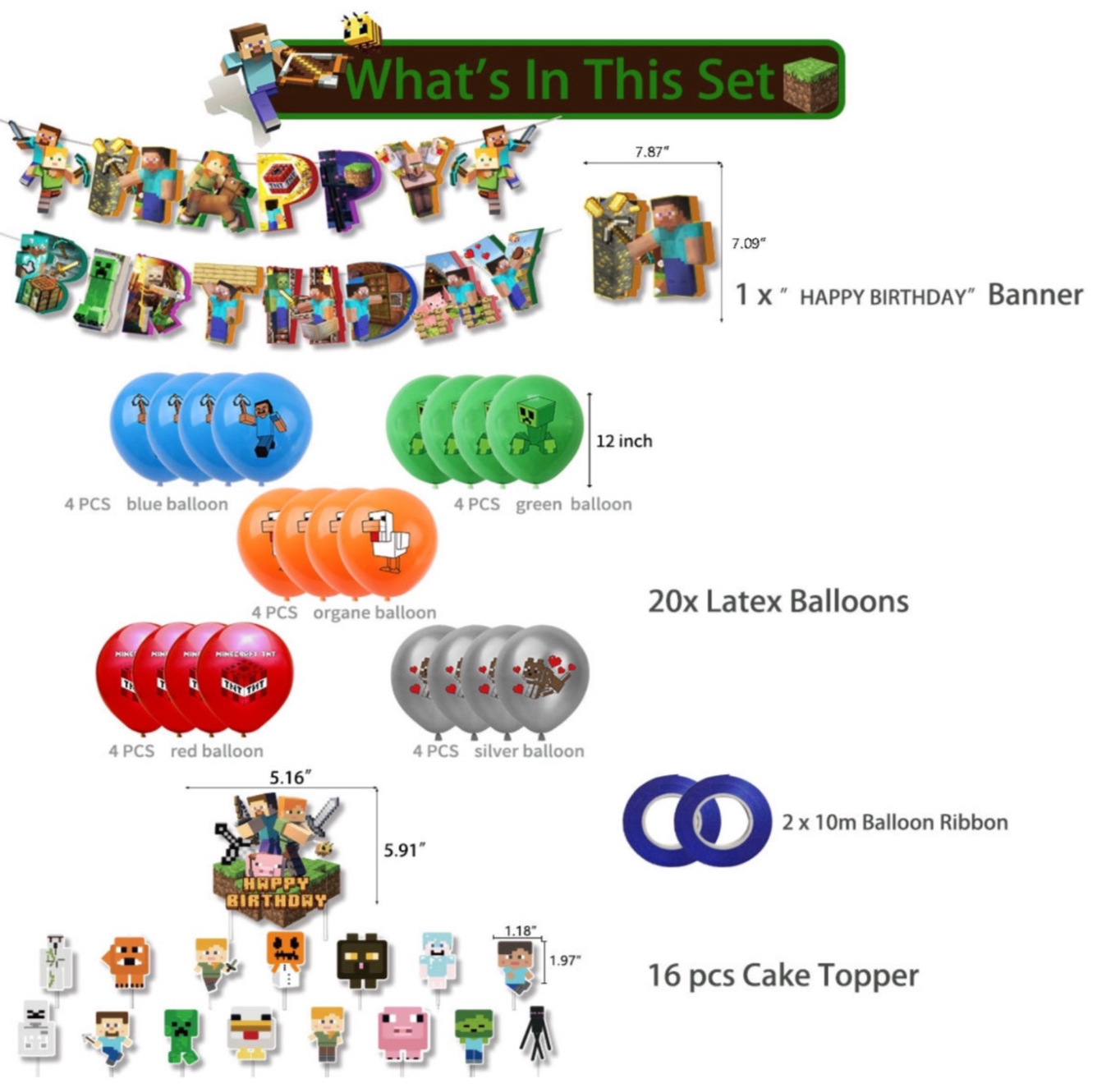 Ensemble de décorations pour fête d'anniversaire Minecraft