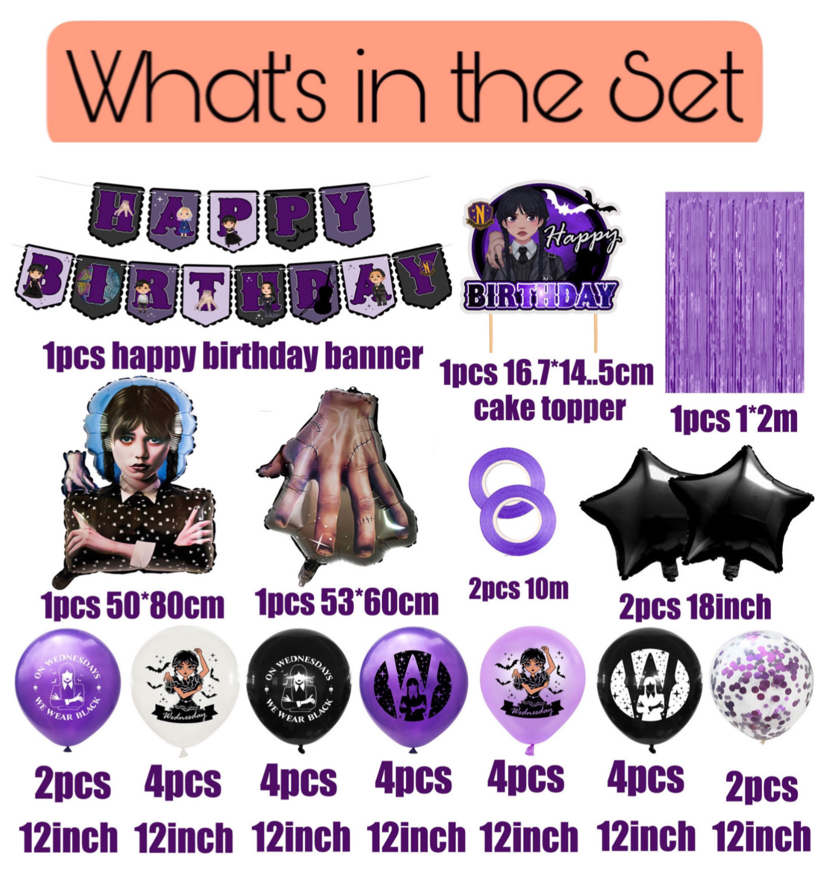 Wednesday 2 Birthday Party Decorations – Complete Decoration Set.