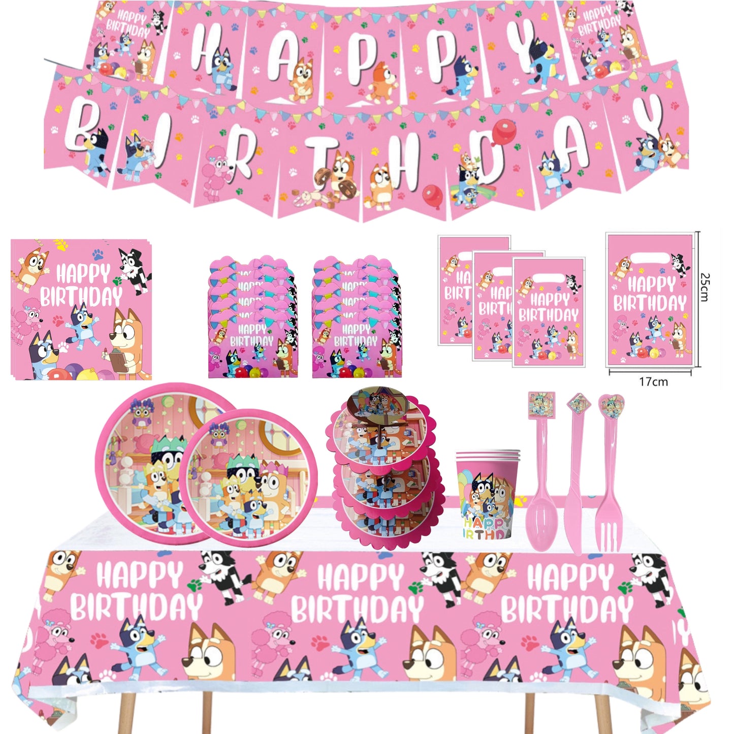 Set decorazioni per festa rosa Bluey - decorazione da tavola