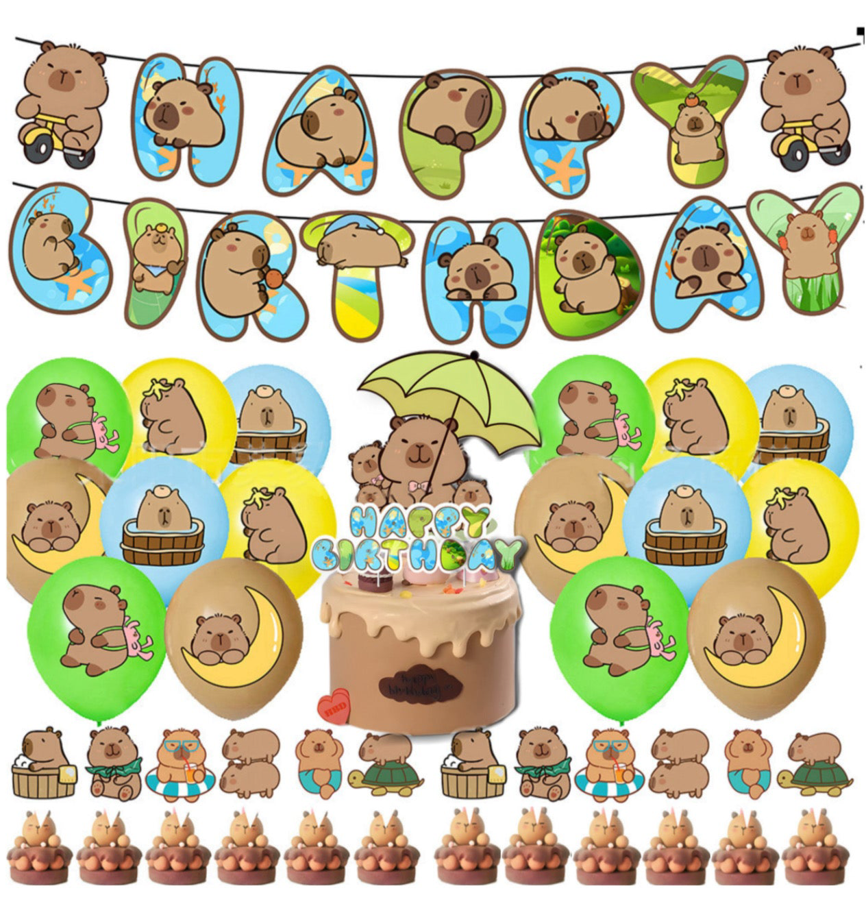 Capybara Birthday party decorations set