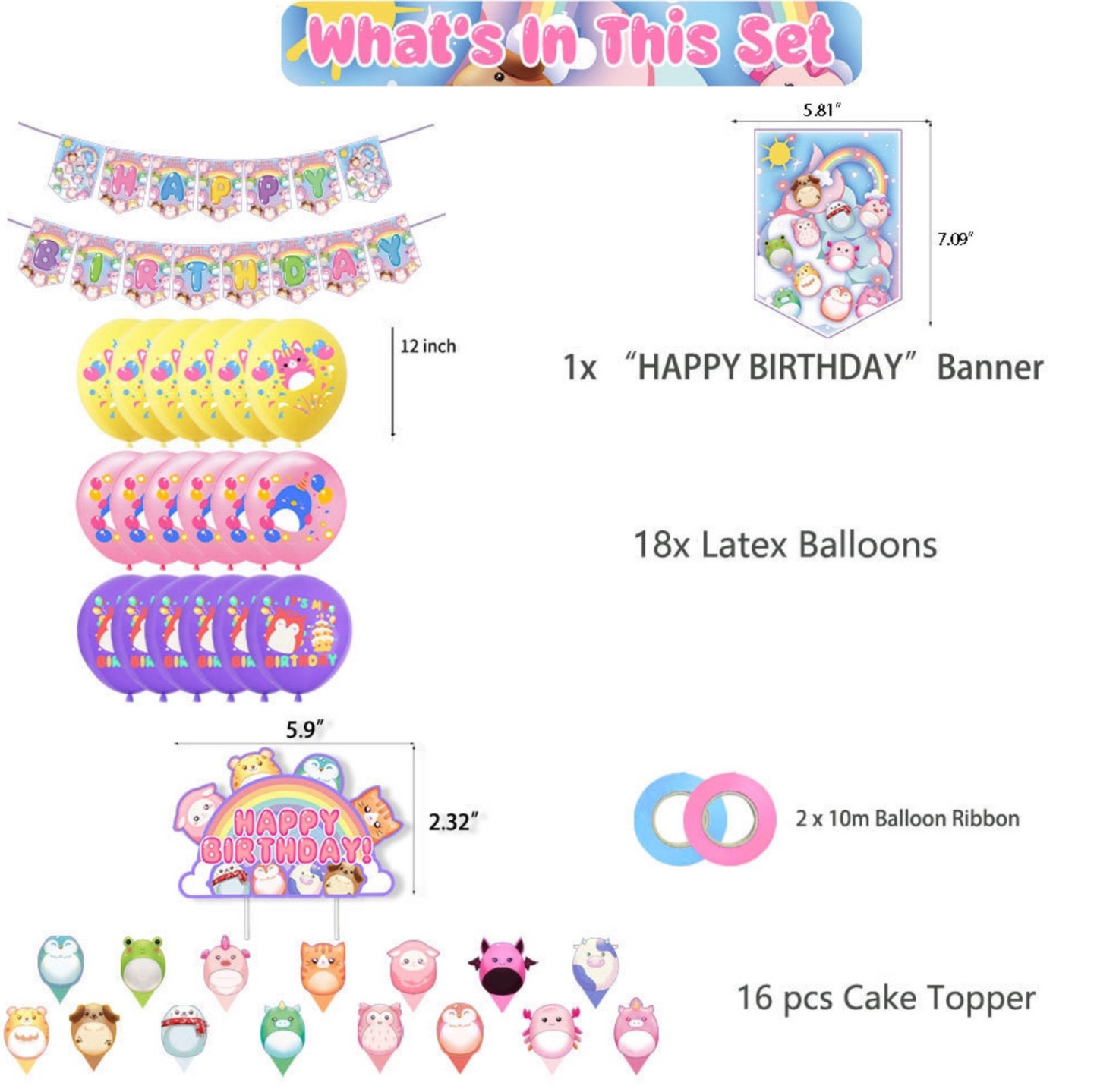 Squishmallows birthday party decorations set