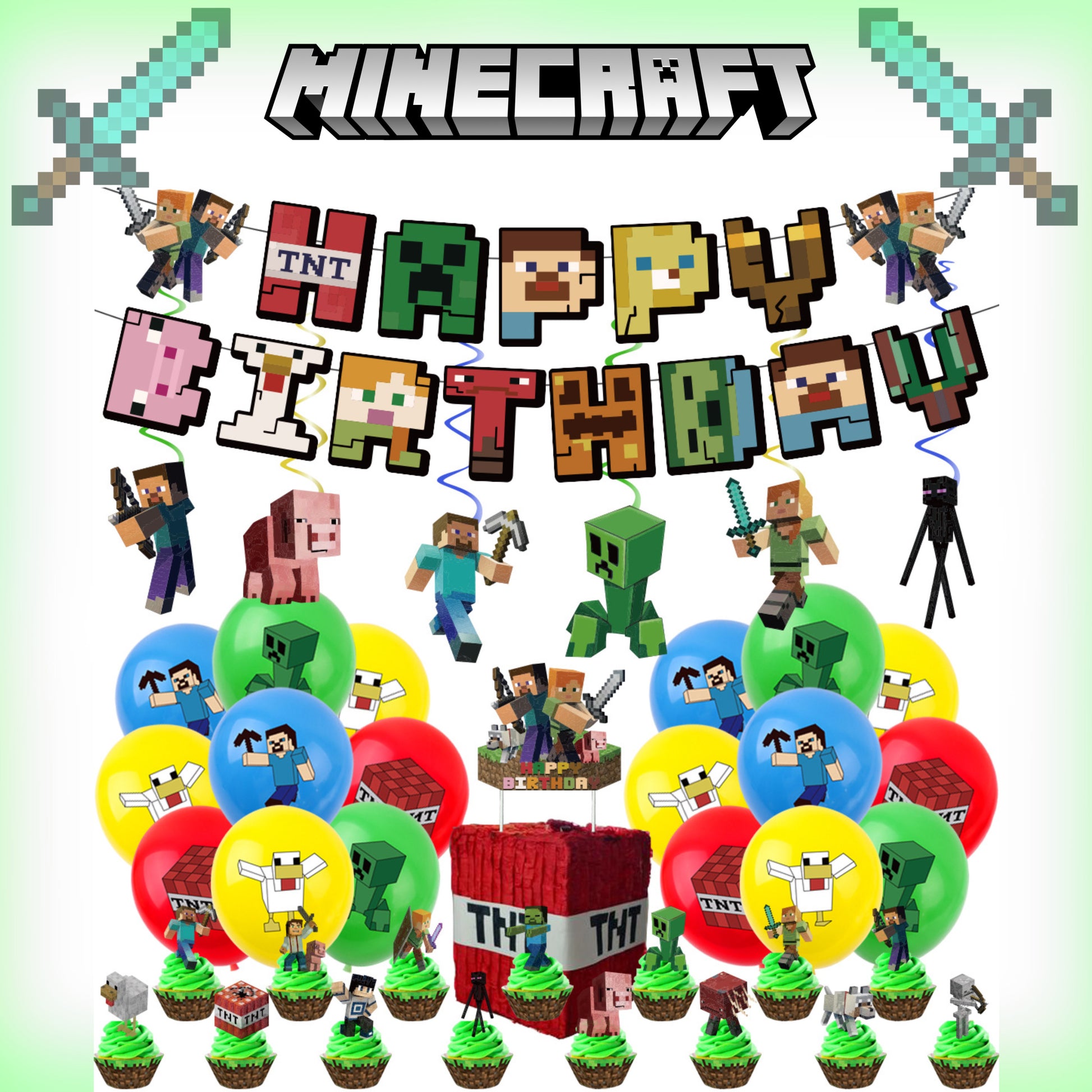 Minecraft birthday party decorations set