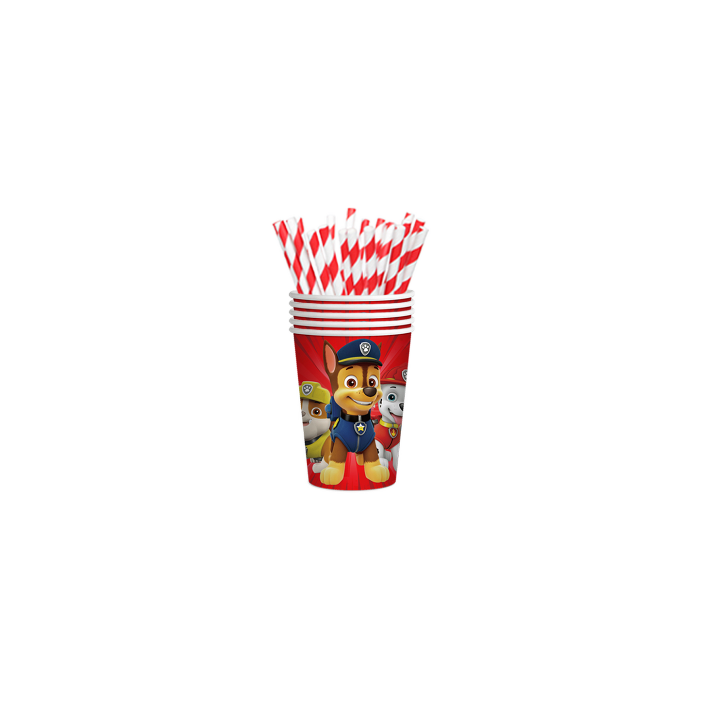Paw Patrol birthday party decorations and tableware for kids.