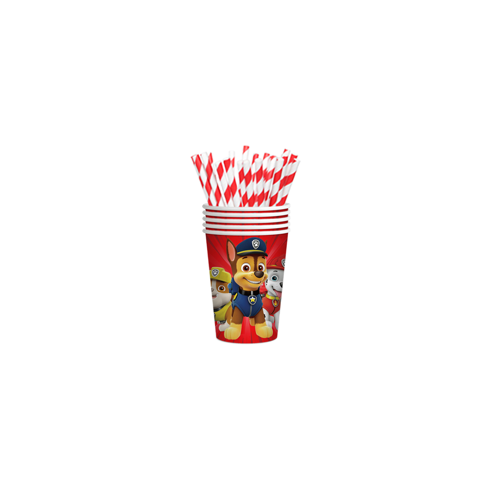Paw Patrol birthday party decorations and tableware for kids.
