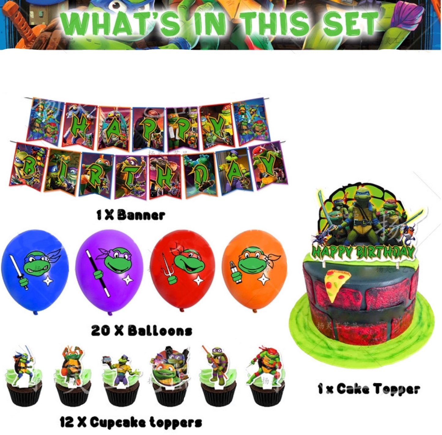 Set completo di decorazioni per festa delle tartarughe ninja