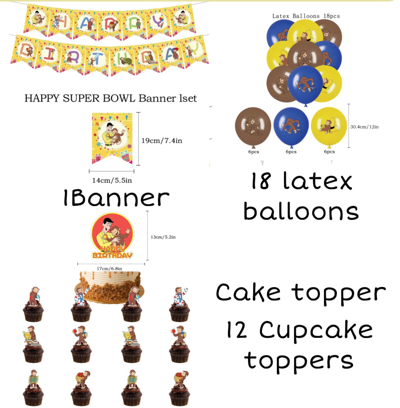 Curious George Birthday Party Decorations – Complete Decoration Set.