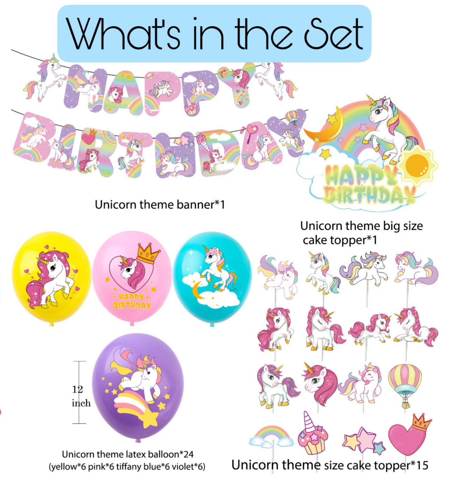 Unicorn Party Decorations – Complete Decoration Set.