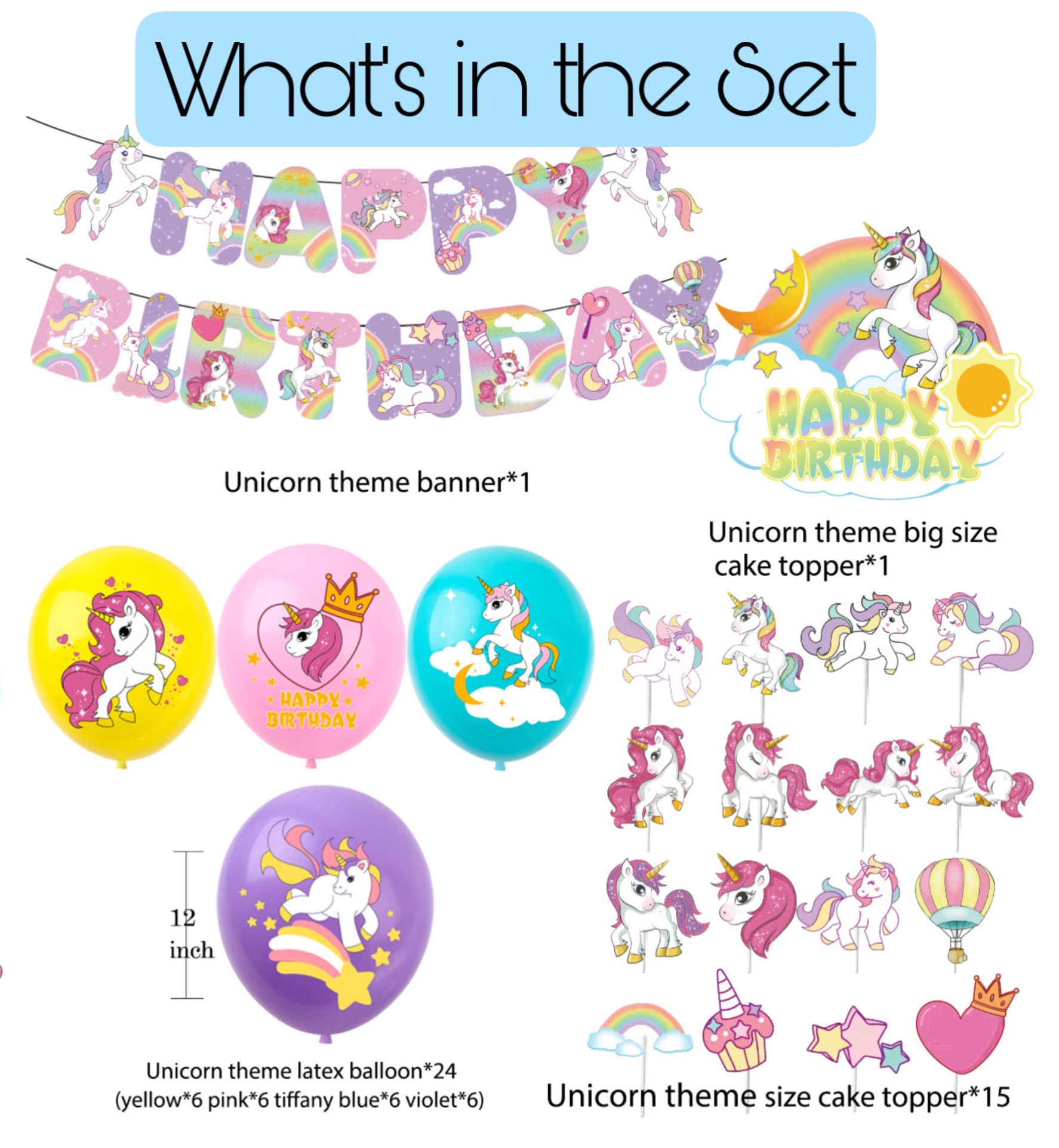 Unicorn Party Decorations – Complete Decoration Set.
