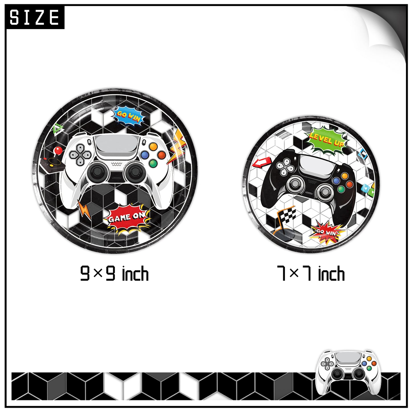 Gamer birthday party decorations and tableware set for kids.