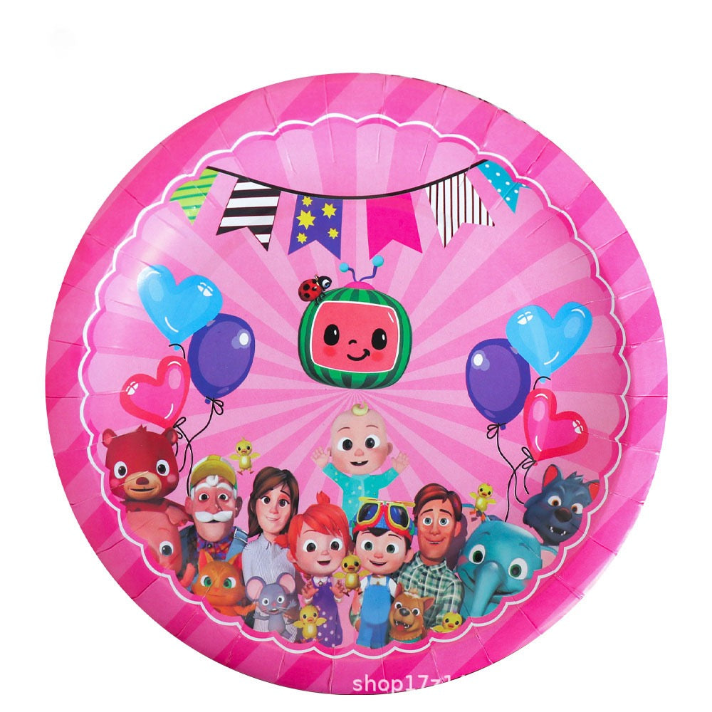 Juego de decoraciones para fiesta rosa de Cocomelon - decoración de mesa