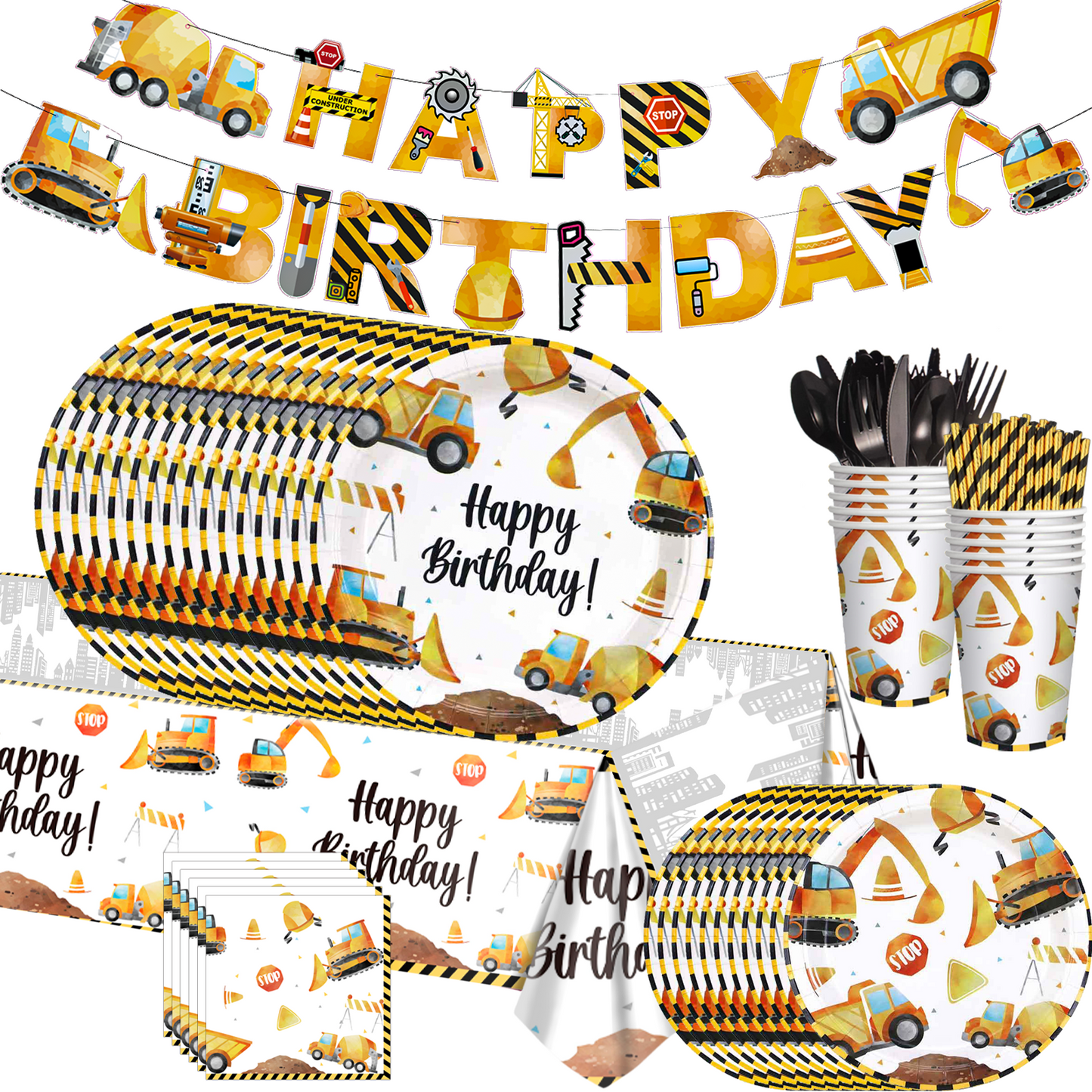 Construction trucks-themed birthday decorations adding fun and color to your celebration