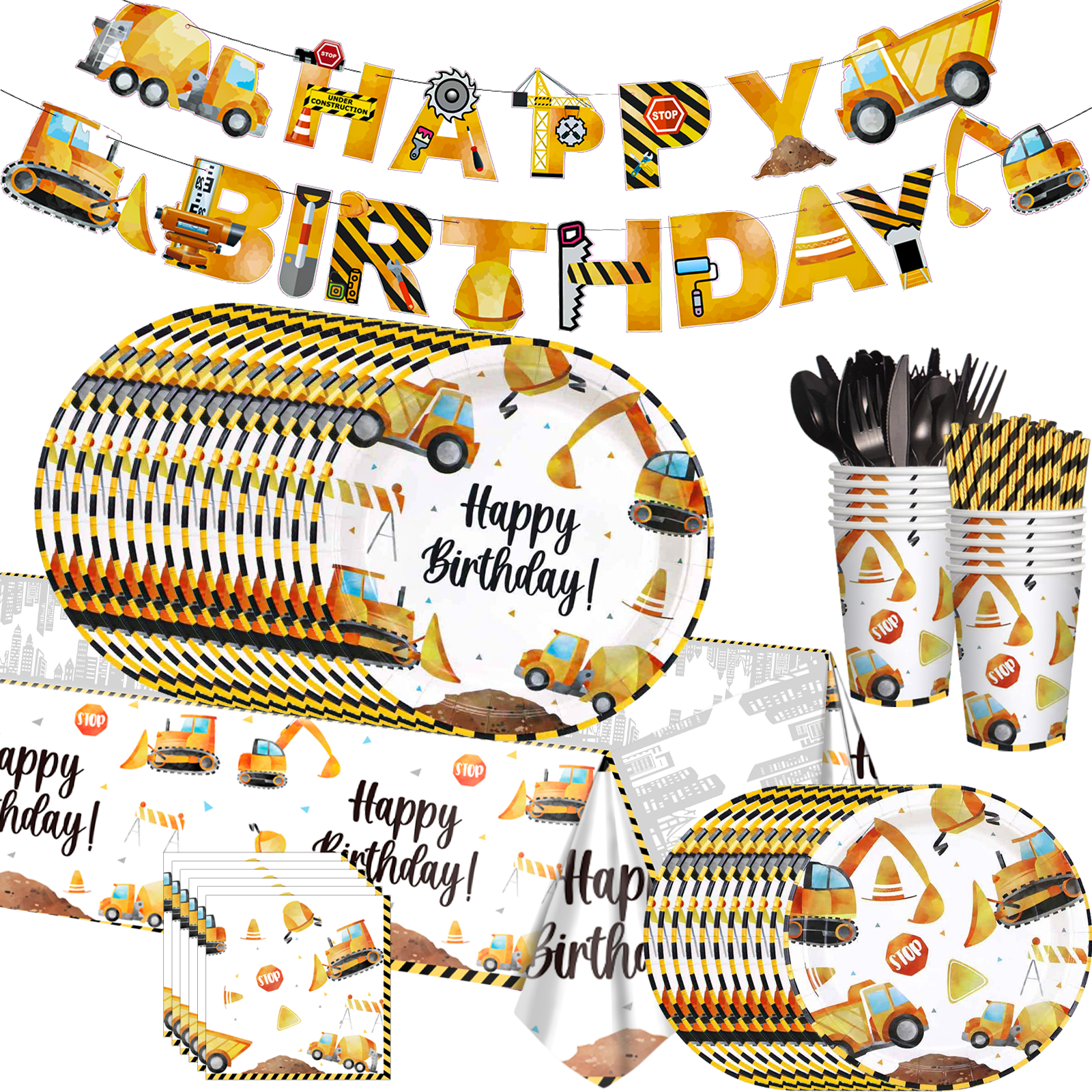 Construction trucks-themed birthday decorations adding fun and color to your celebration