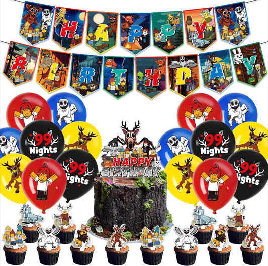 Roblox 99 Nights theme kids birthday party decorations and gamer birthday set with fast shipping in Europe. Full set of Roblox Party supplies