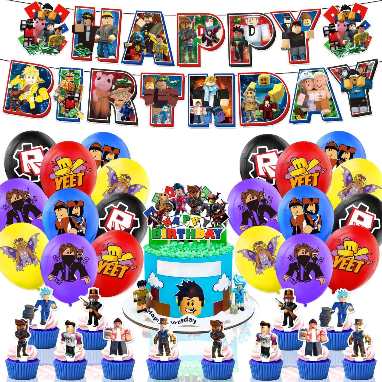 Roblox Sandbox party supplies. Full decorations set. Fast shipping within Europe