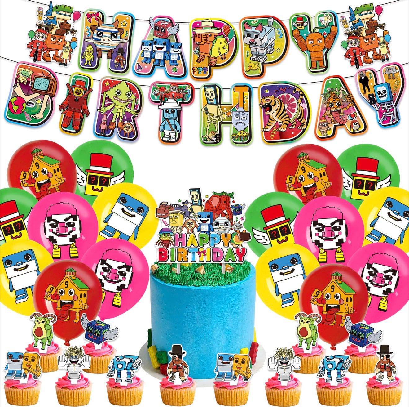 Roblox Steal a Brainrot theme birthday party supplies and decorations kit. Europe fast shipping 