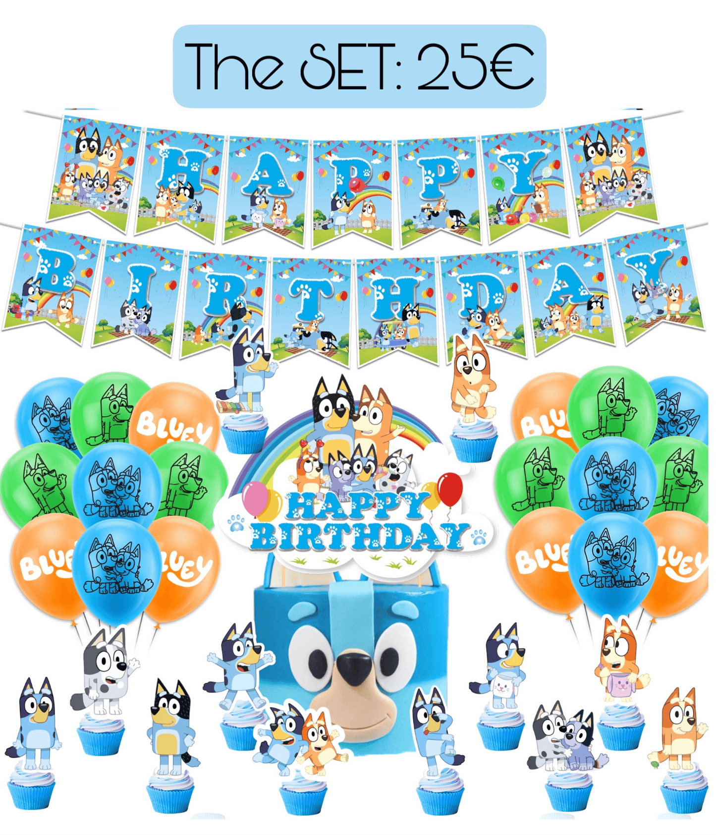 Bluey blue Birthday Party Decorations – Complete Decoration Set.