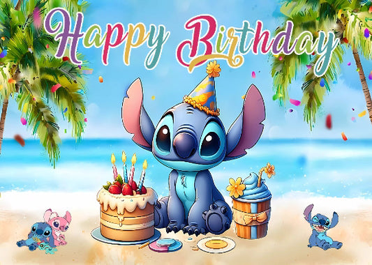 Stitch tropical party backdrop.