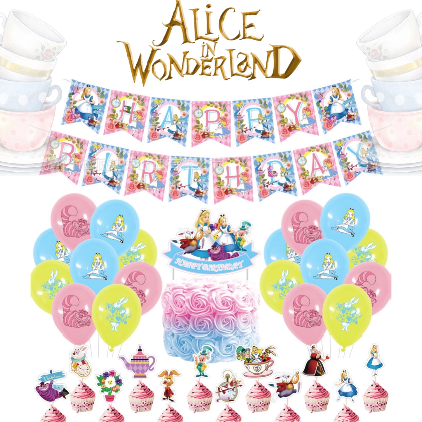 Alice in Wonderland Birthday Party Decorations – Complete Decoration Set.