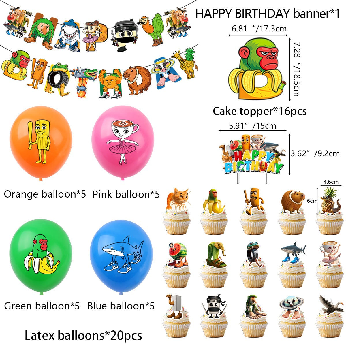 Brainrot Birthday Party Decorations – Complete Decoration Set.