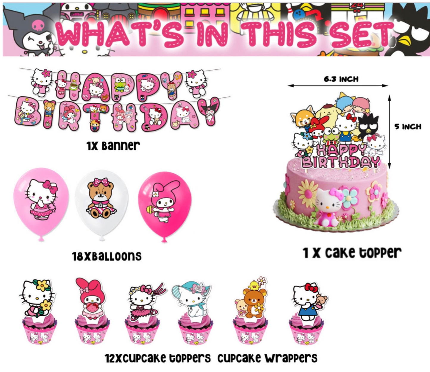 Hello Kitty Birthday Party Decorations – Complete Decoration Set.