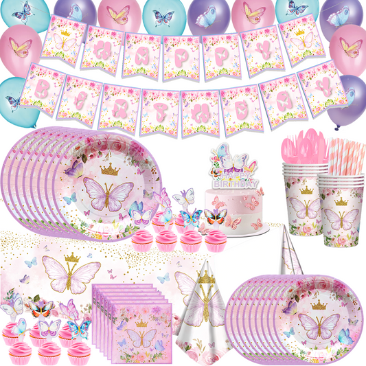 Butterflies Party Supplies | Complete Decoration Set for 10 or 20 Guests.